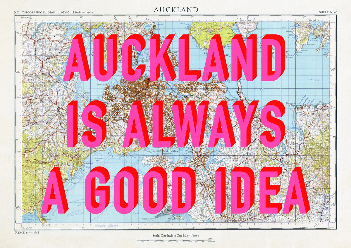 Auckland Retro Pop Art Map Print (landscape) - Magic Posters