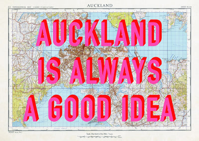 Auckland Retro Pop Art Map Print (landscape) - Magic Posters