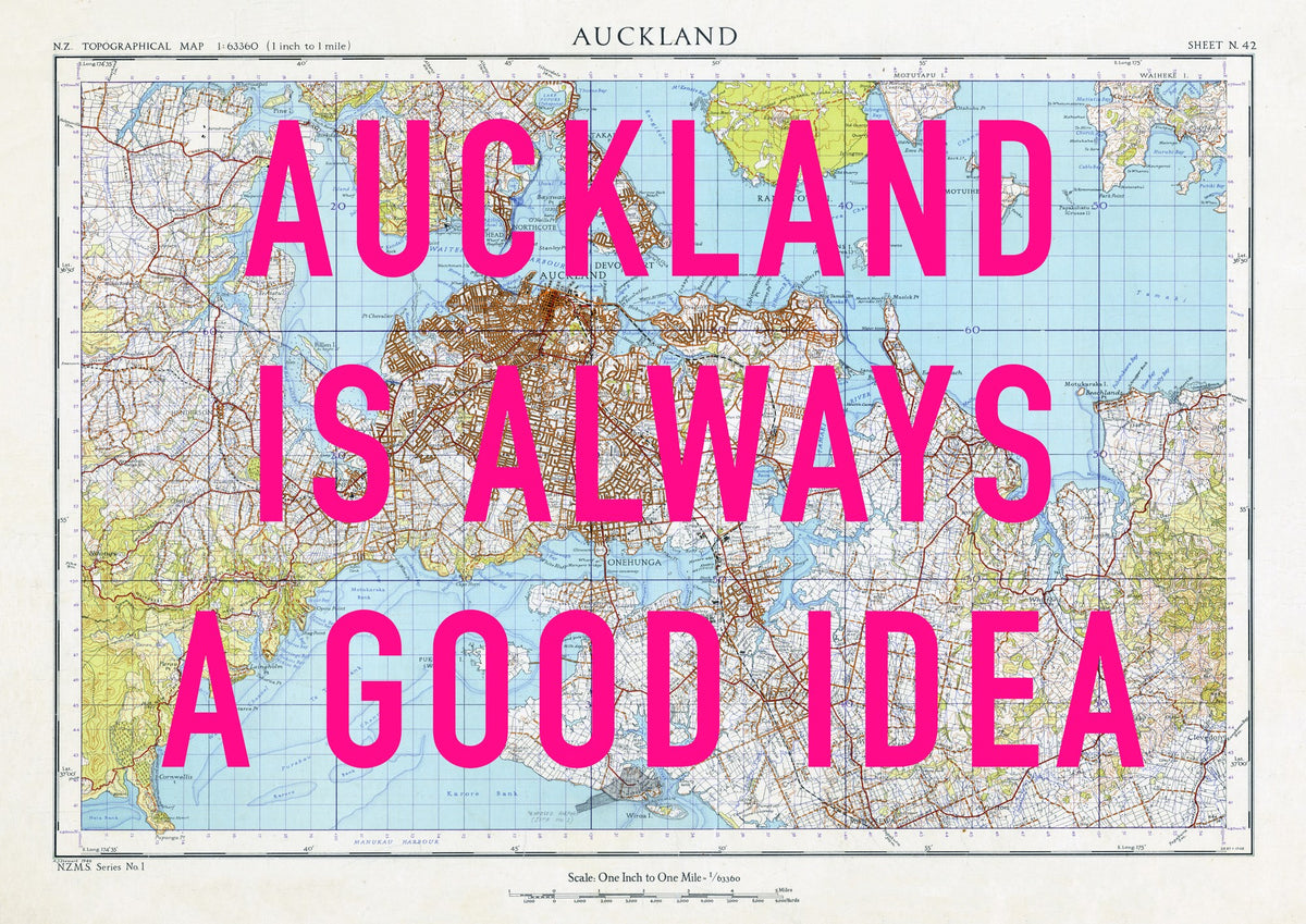 Auckland Retro Pop Art Map Print (landscape) - Magic Posters