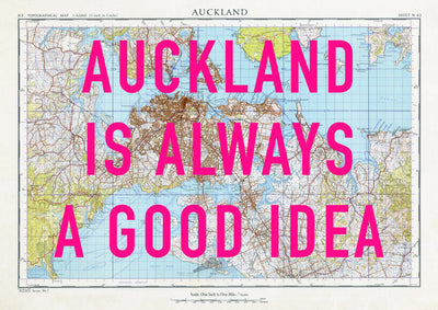 Auckland Retro Pop Art Map Print (landscape) - Magic Posters