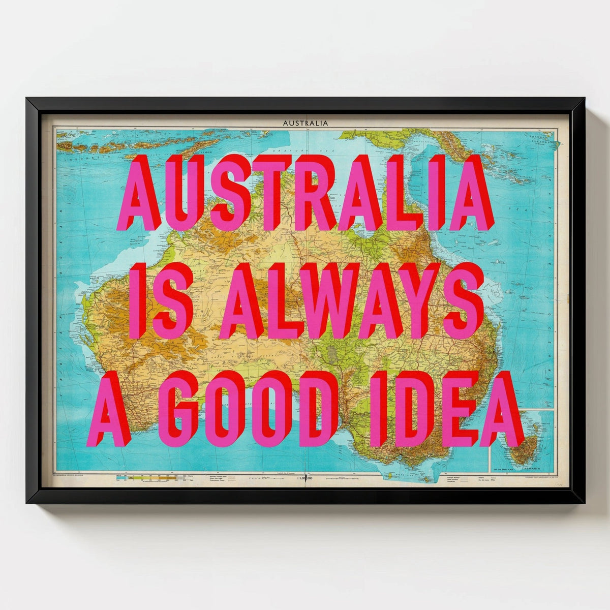 Australia Retro Pop Art Map Print - black frame mockup - Magic Posters