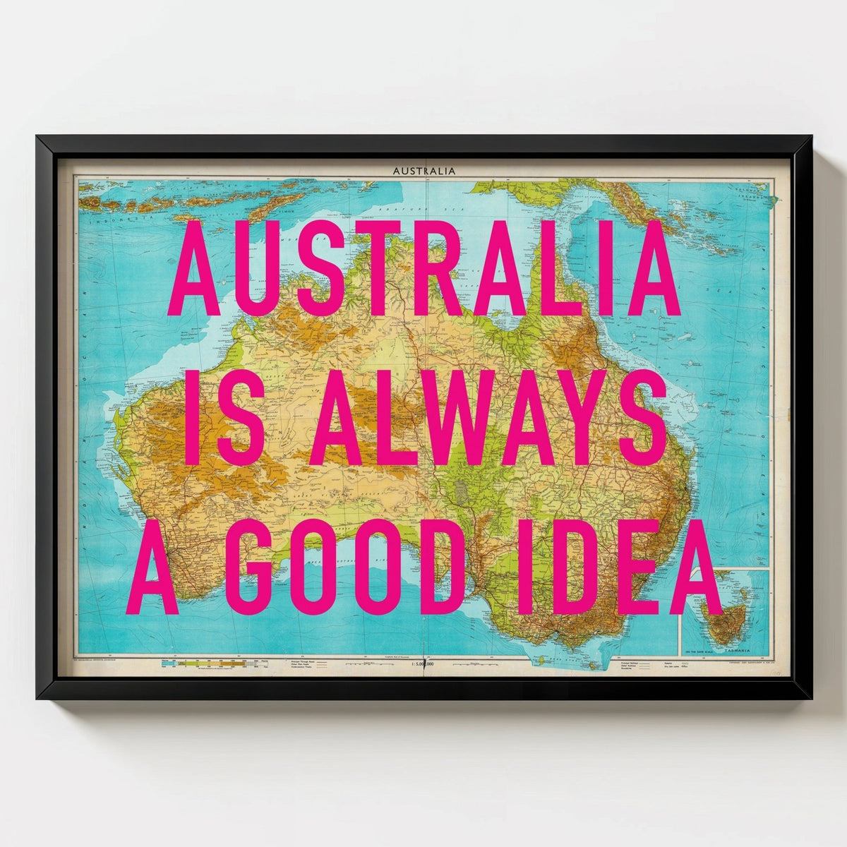 Australia Retro Pop Art Map Print - black frame mockup - Magic Posters