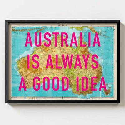 Australia Retro Pop Art Map Print - black frame mockup - Magic Posters