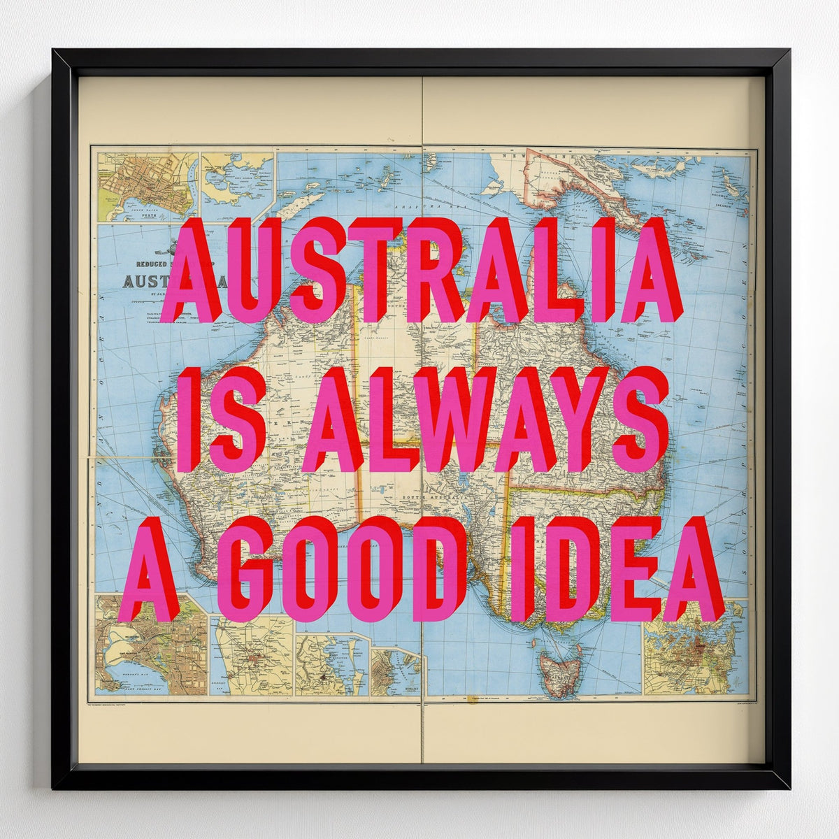 Australia Retro Pop Art Map Print (Square) - black frame mockup - Magic Posters