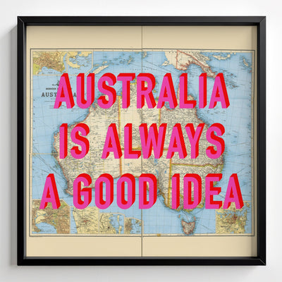 Australia Retro Pop Art Map Print (Square) - black frame mockup - Magic Posters