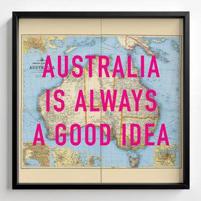 Australia Retro Pop Art Map Print (Square) - black frame mockup - Magic Posters