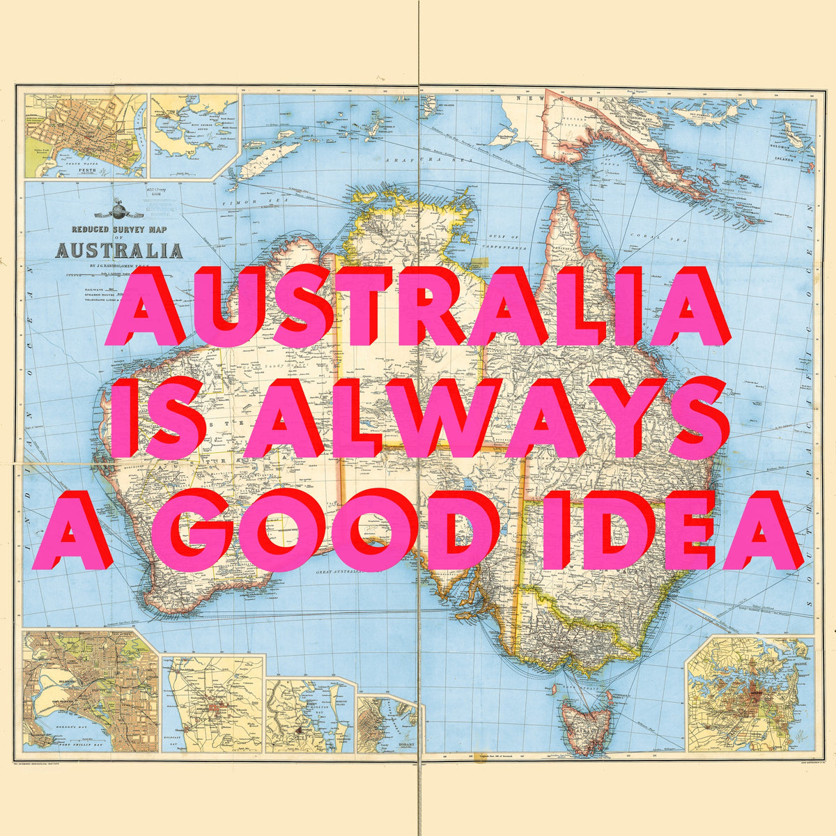Australia Retro Pop Art Map Print (Square)