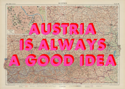 Austria Retro Pop Art Map Print (landscape)