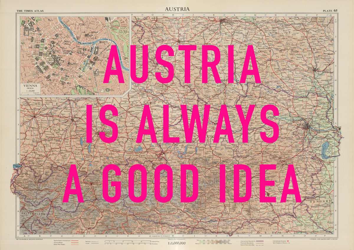 Austria Retro Pop Art Map Print (landscape)