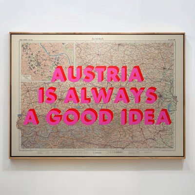 Austria Retro Pop Art Map Print (landscape) - Magic Posters