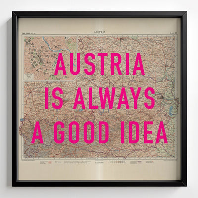 Austria Retro Pop Art Map Print (square) - black frame mockup - Magic Posters