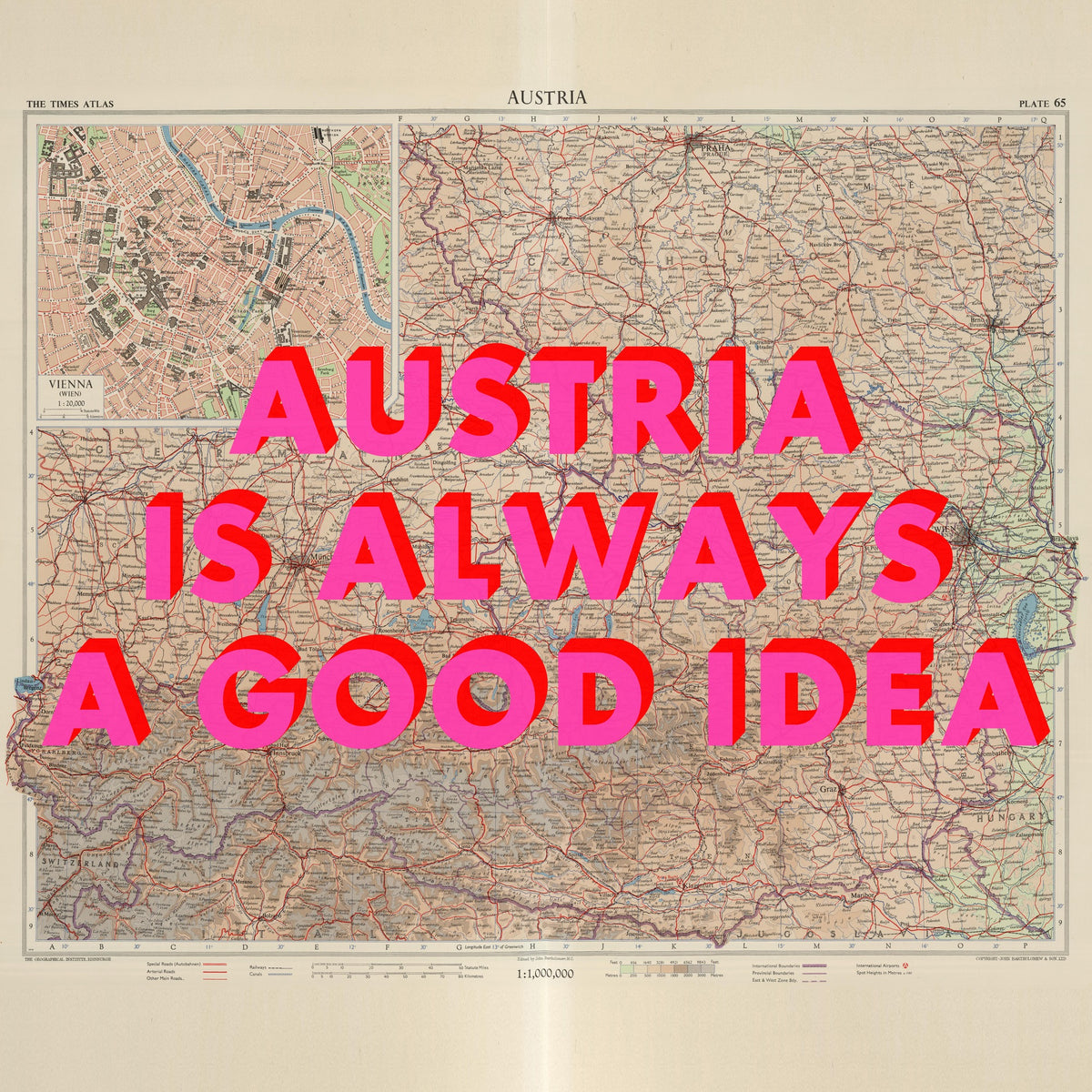 Austria Retro Pop Art Map Print (square)