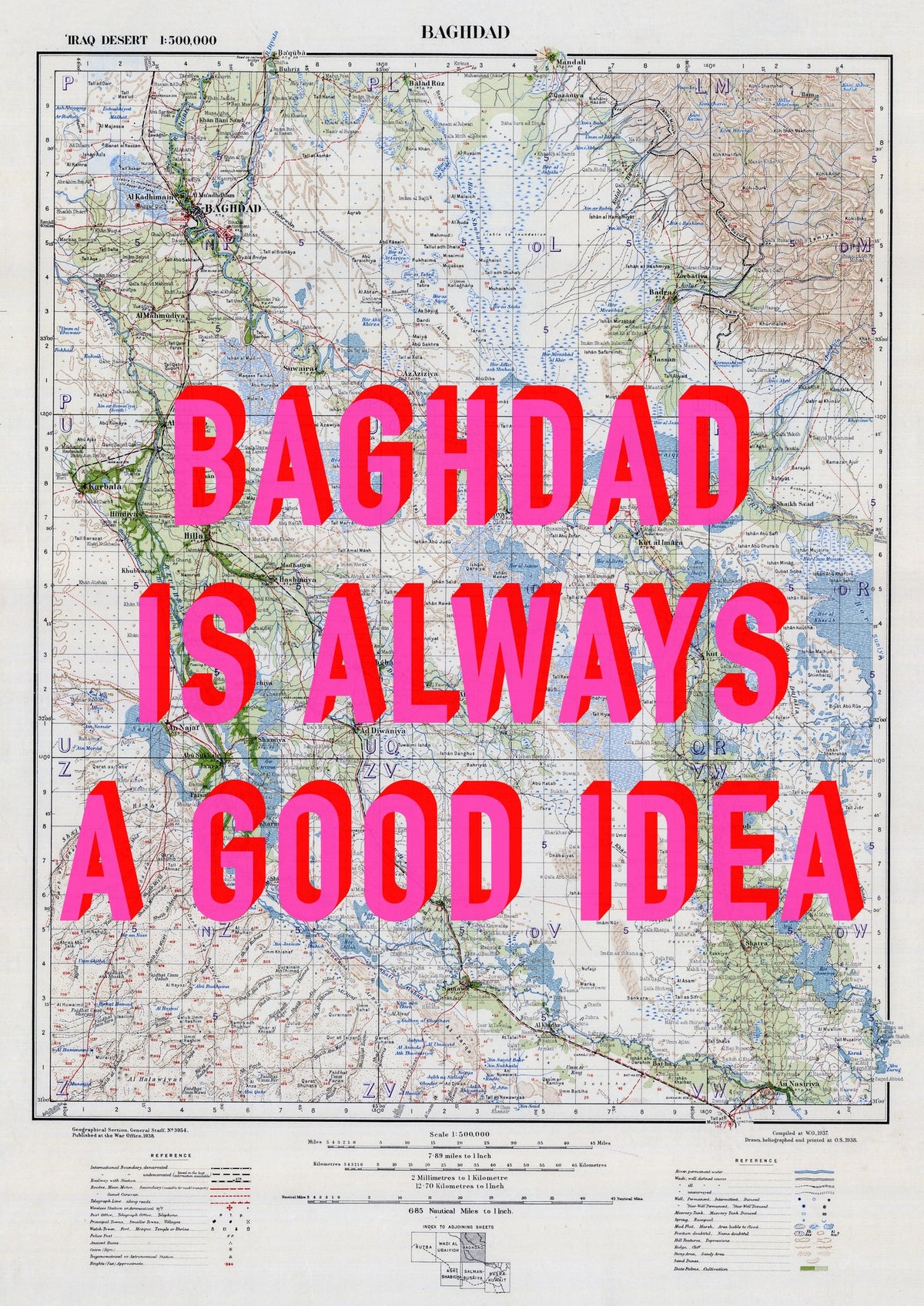 Baghdad Retro Pop Art Map Print (portrait) - Magic Posters