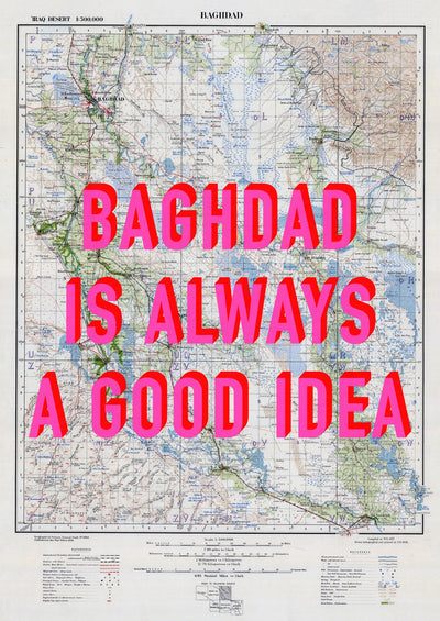 Baghdad Retro Pop Art Map Print (portrait) - Magic Posters