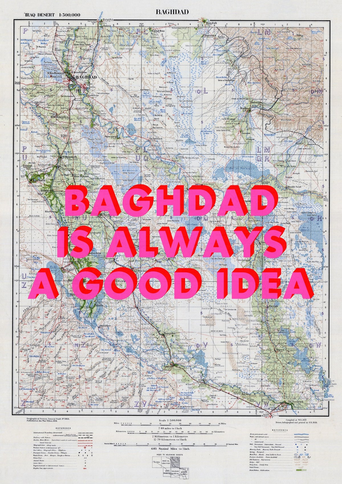 Baghdad Retro Pop Art Map Print (portrait) - Magic Posters