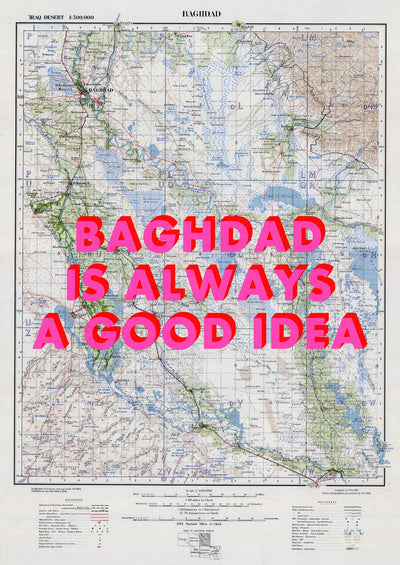Baghdad Retro Pop Art Map Print (portrait) - Magic Posters