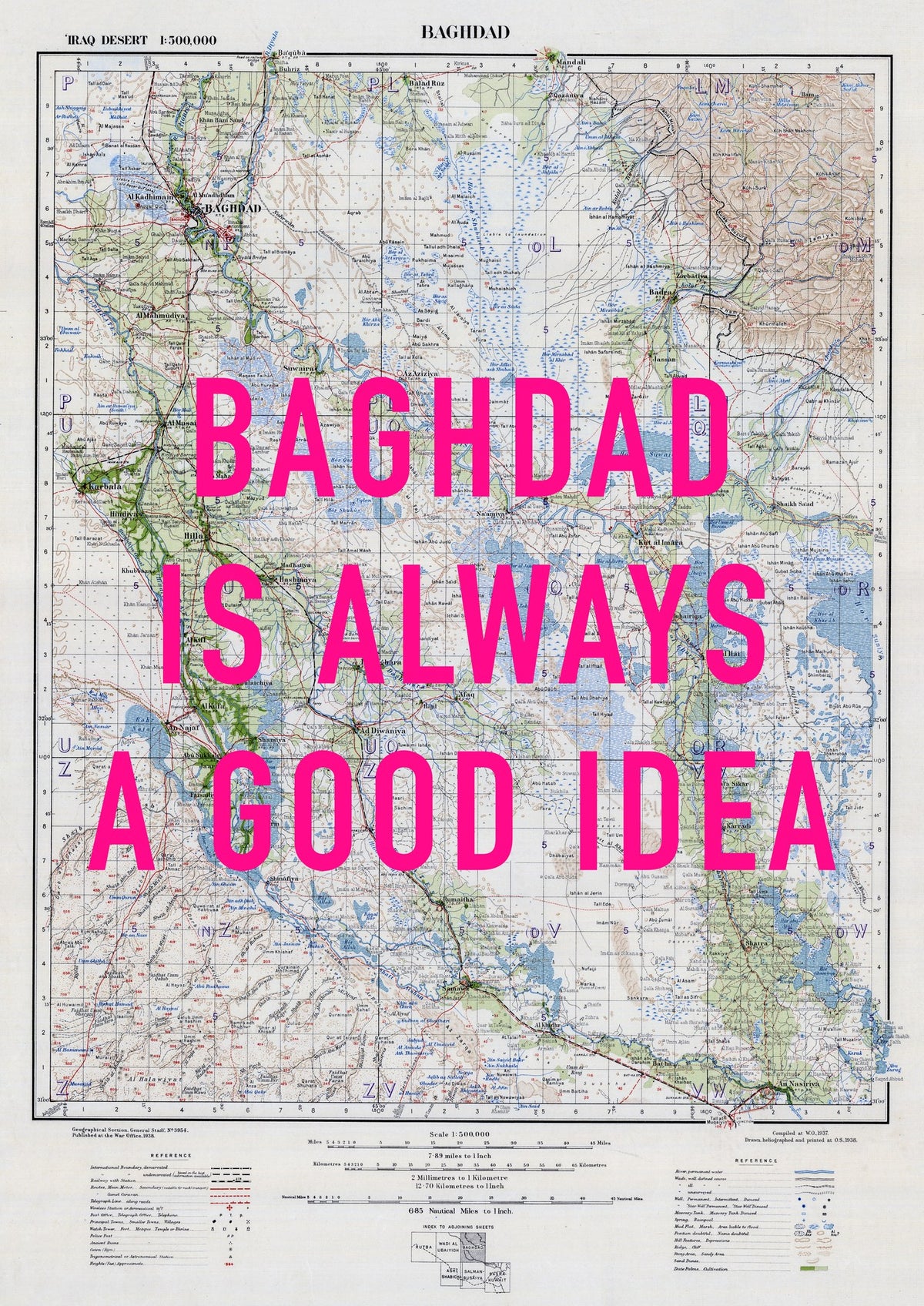 Baghdad Retro Pop Art Map Print (portrait) - Magic Posters