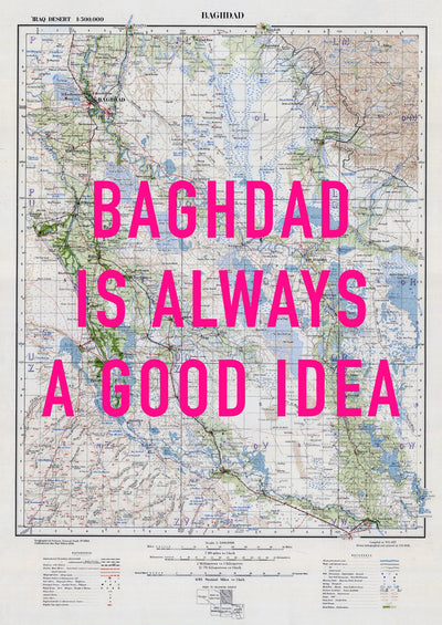 Baghdad Retro Pop Art Map Print (portrait) - Magic Posters