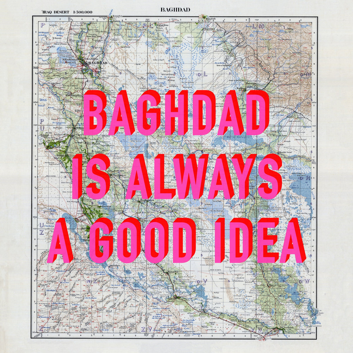 Baghdad Retro Pop Art Map Print (square) - Magic Posters