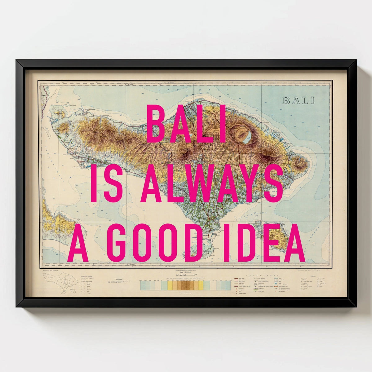 Bali Retro Pop Art Map Print - black frame mockup - Magic Posters