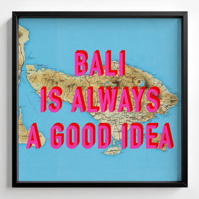 Bali Retro Pop Art Map Print (square) - black frame mockup - Magic Posters