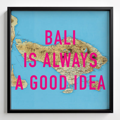 Bali Retro Pop Art Map Print (square) - black frame mockup - Magic Posters