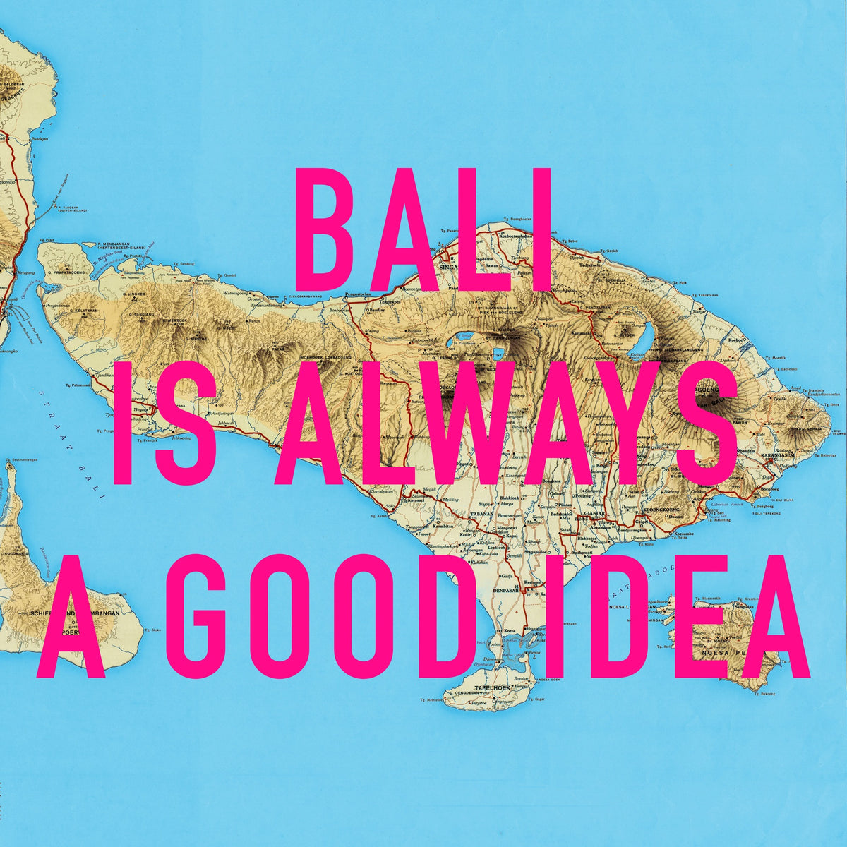 Bali Retro Pop Art Map Print (square)