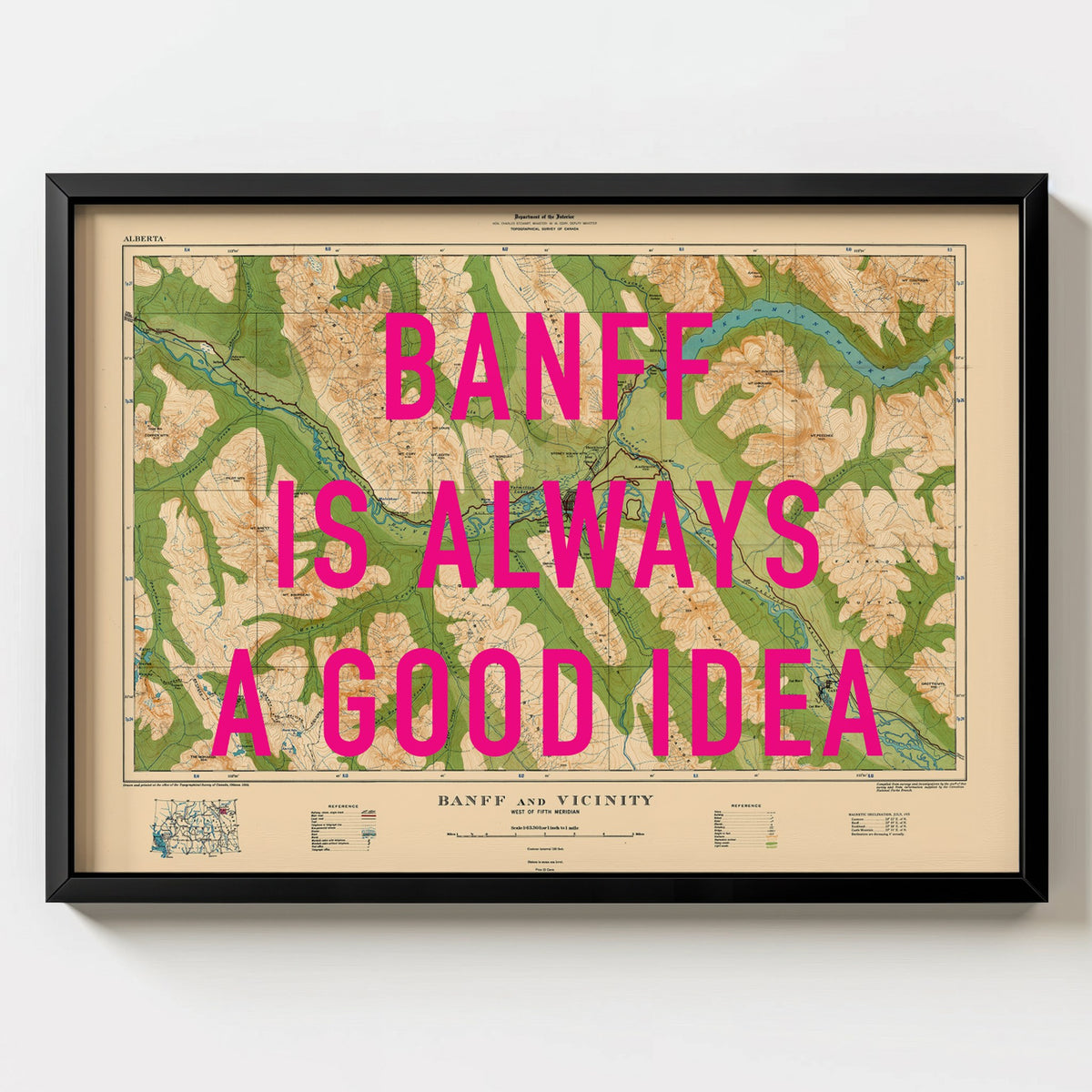 Banff Retro Pop Art Map Print (landscape) - black frame mockup - Magic Posters
