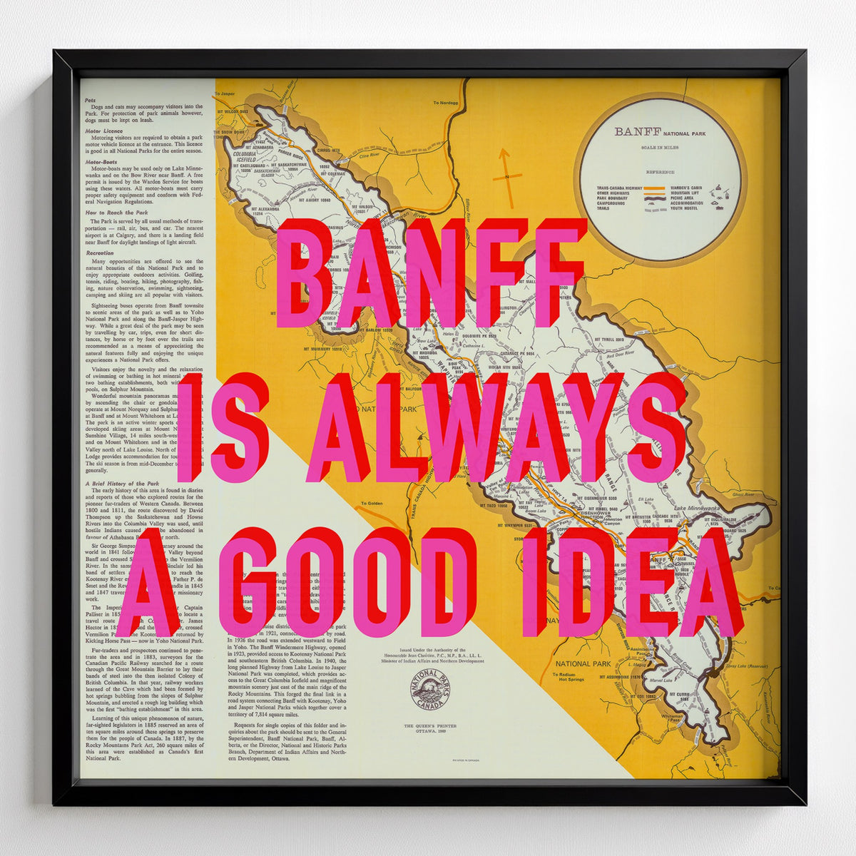 Banff Retro Pop Art Map Print (square) - black frame mockup - Magic Posters Bold