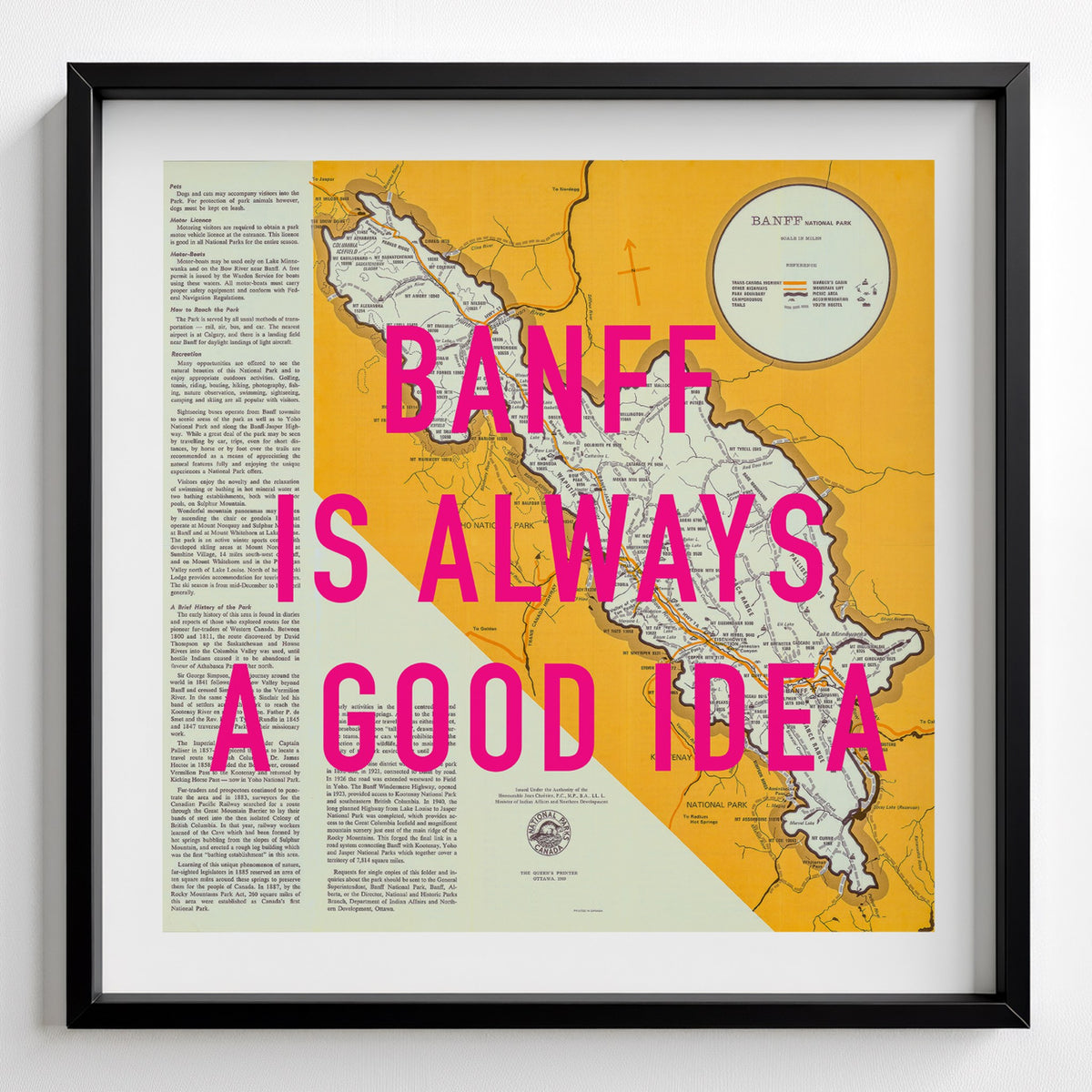 Banff Retro Pop Art Map Print (square) - black frame mockup - Magic Posters