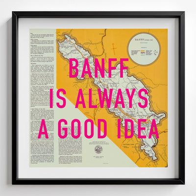 Banff Retro Pop Art Map Print (square) - black frame mockup - Magic Posters