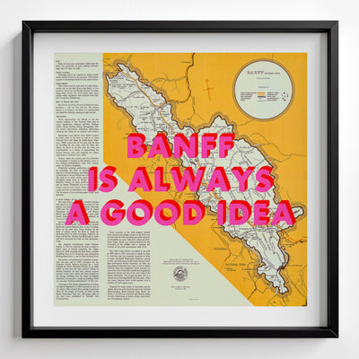 Banff Retro Pop Art Map Print (square) - black frame mockup - Magic Posters
