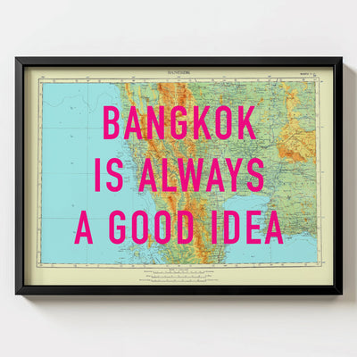 Bangkok Retro Pop Art Map Print (landscape) - black frame mockup - Magic Posters