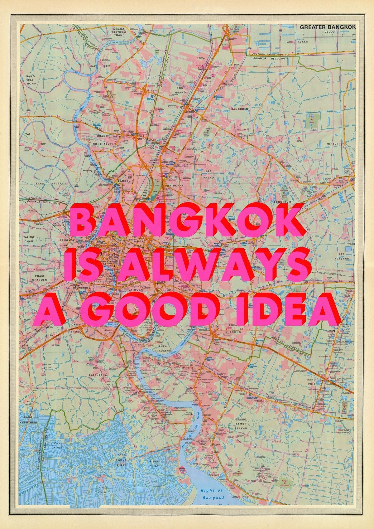 Bangkok Retro Pop Art Map Print (portrait) - Magic Posters