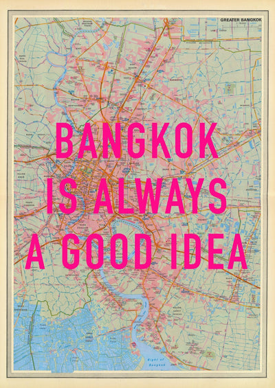 Bangkok Retro Pop Art Map Print (portrait) - Magic Posters