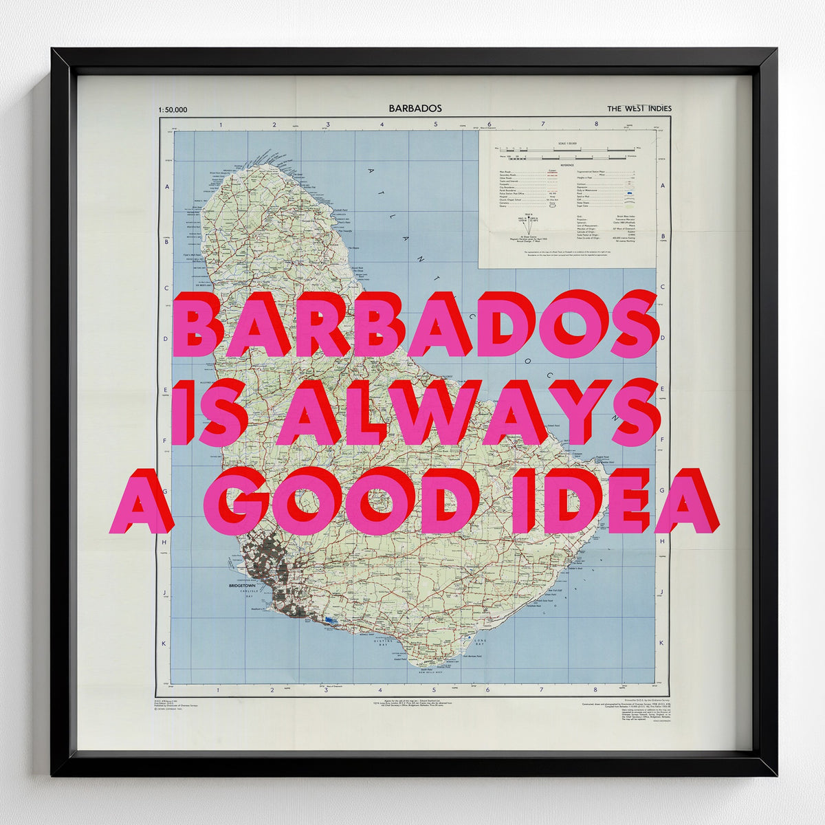 Barbados Retro Pop Art Map Print (square) - Magic Posters