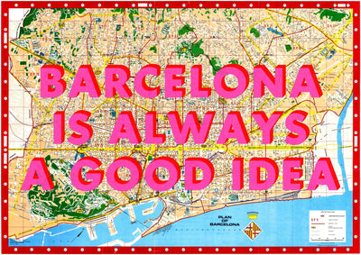 Barcelona Retro Pop Art Map Print (landscape V2)