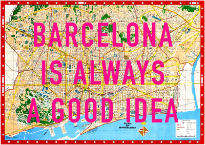 Barcelona Retro Pop Art Map Print (landscape V2)