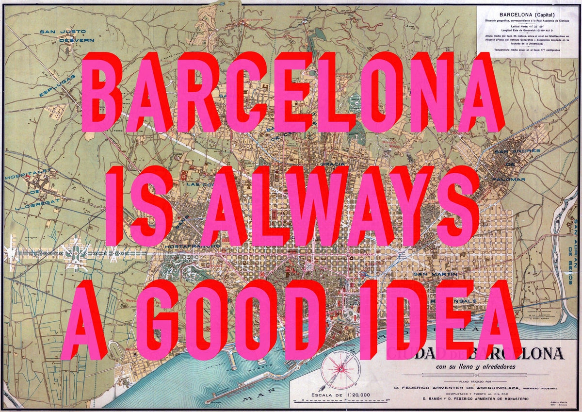 Barcelona Retro Pop Art Map Print (landscape)