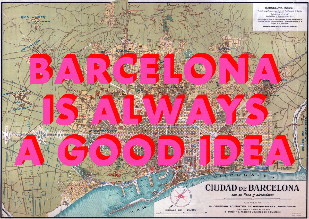 Barcelona Retro Pop Art Map Print (landscape)