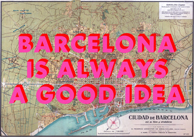 Barcelona Retro Pop Art Map Print (landscape)