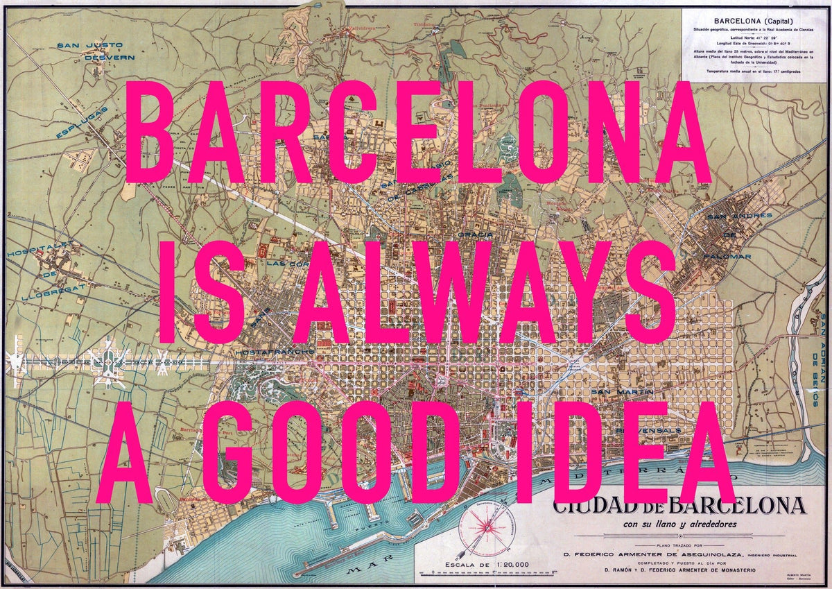 Barcelona Retro Pop Art Map Print (landscape)