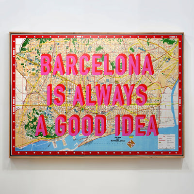 Barcelona Retro Pop Art Map Print (landscape V2) - Magic Posters