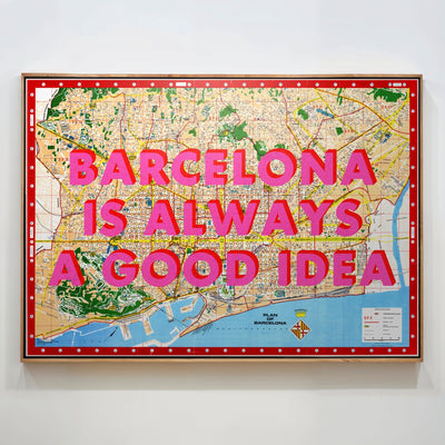 Barcelona Retro Pop Art Map Print (landscape V2) - Magic Posters
