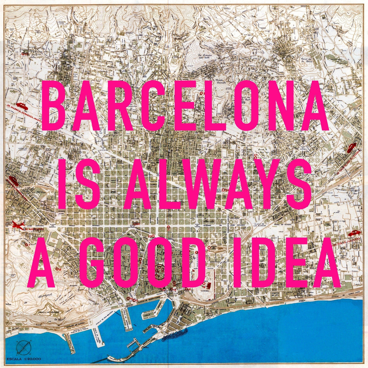 Barcelona Retro Pop Art Map Print (square)