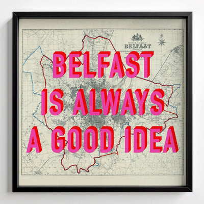 Belfast Retro Pop Art Map Print - black frame mockup - Magic Posters