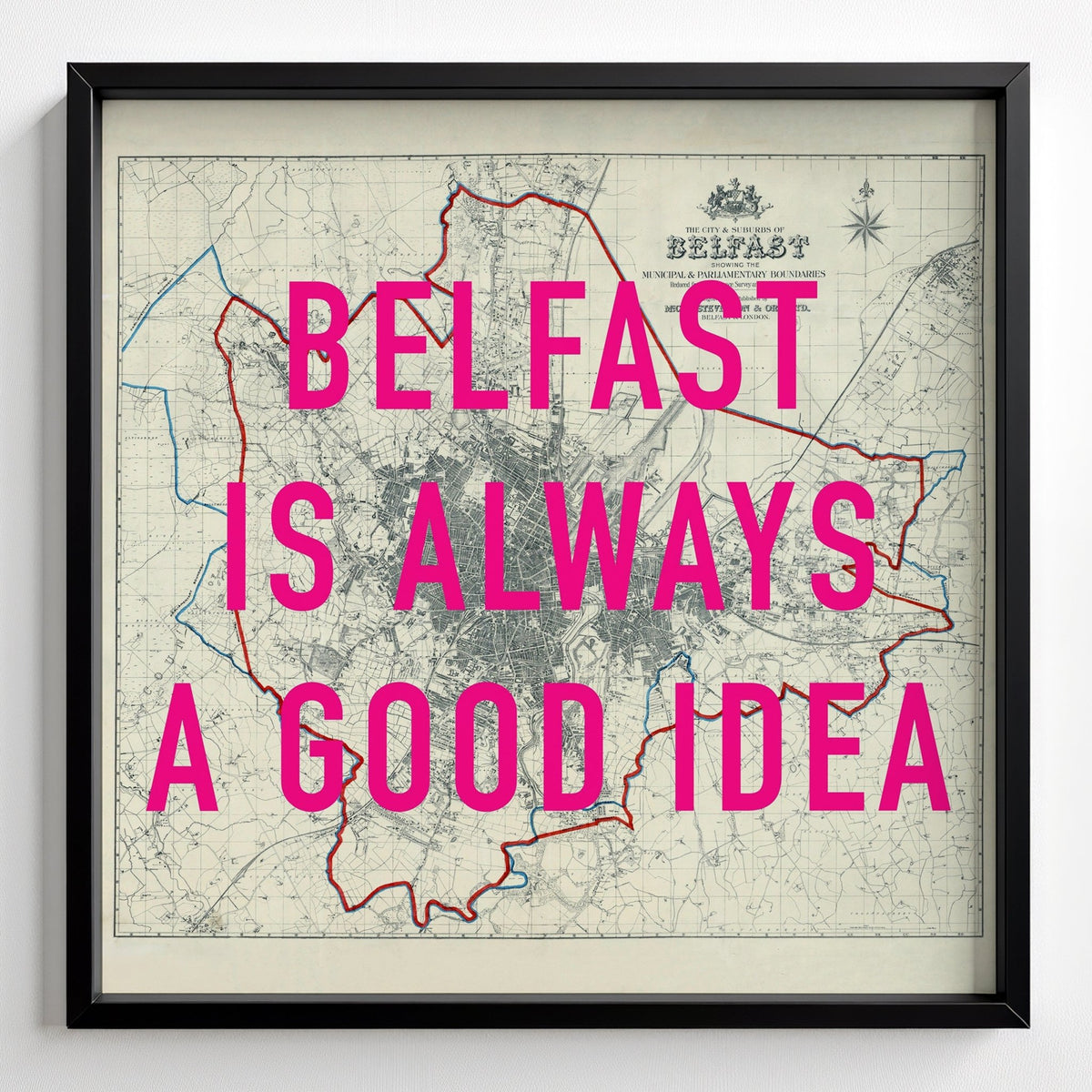 Belfast Retro Pop Art Map Print - black frame mockup - Magic Posters