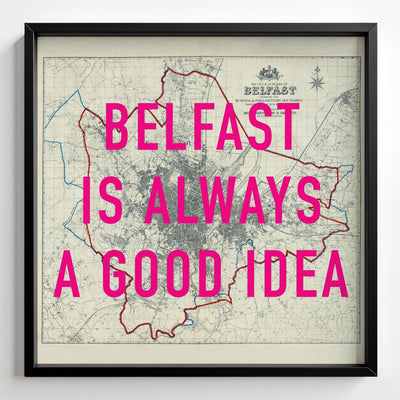 Belfast Retro Pop Art Map Print - black frame mockup - Magic Posters