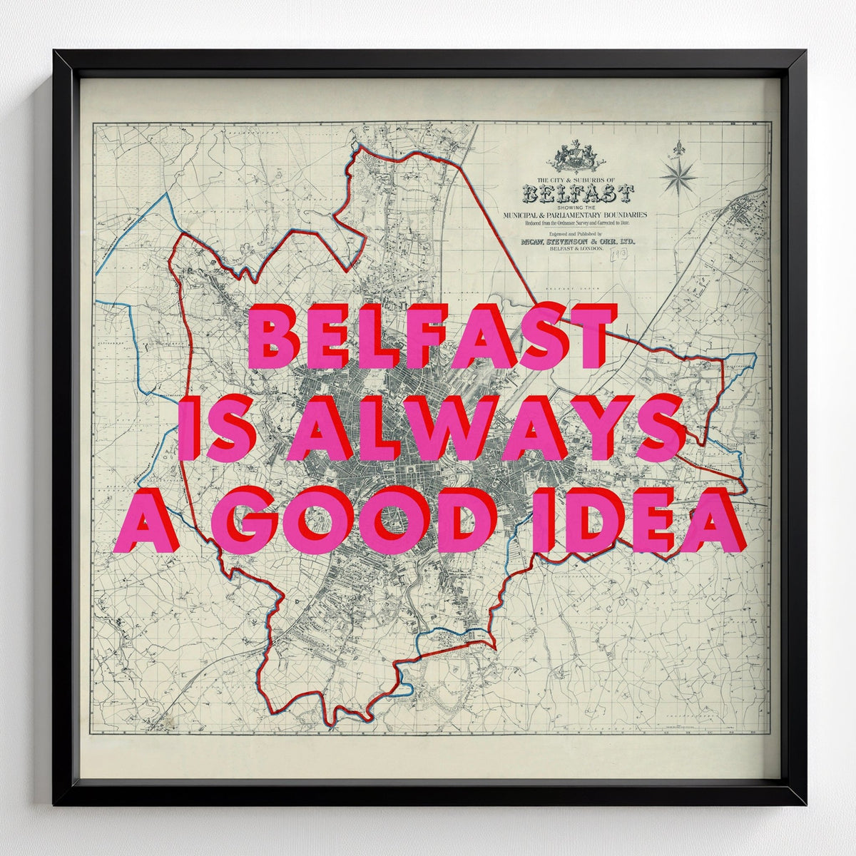 Belfast Retro Pop Art Map Print - black frame mockup - Magic Posters