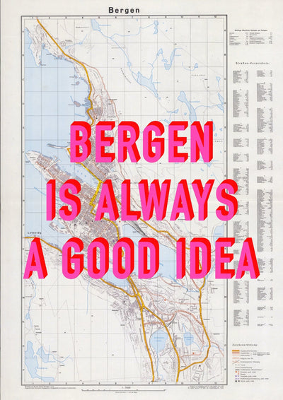 Bergen Retro Pop Art Map Print (portrait) - Magic Posters